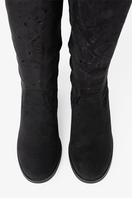 of suede black long boots przed kolano