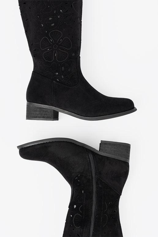 of suede black long boots przed kolano