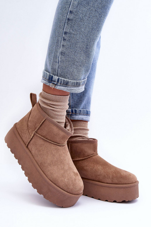 Suede Snow Boots On Platform Dark Beige Corcoran