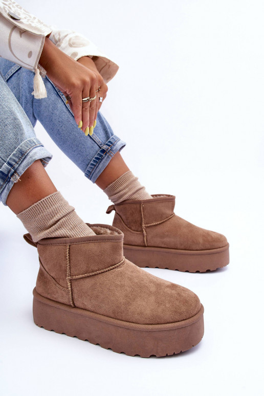 Suede Snow Boots On Platform Dark Beige Corcoran