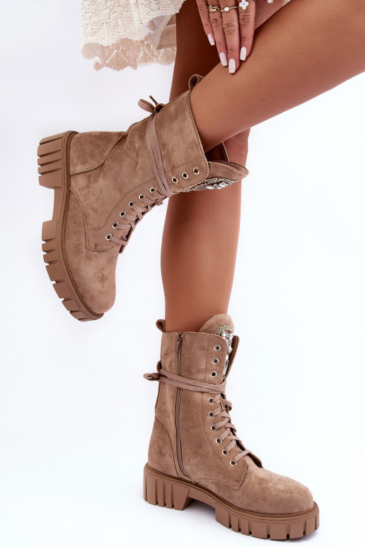 Suede Boots With Jewelry Decoration Workery Dark Beige Marx
