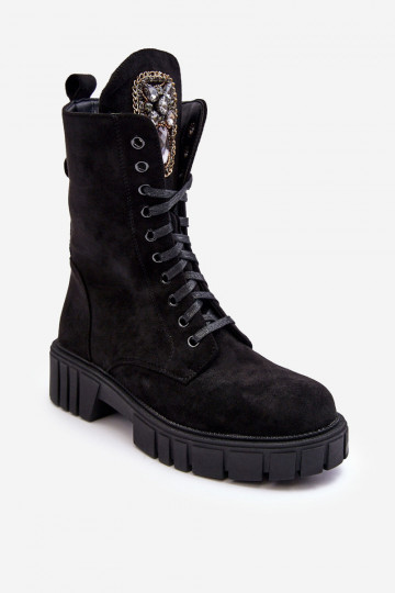 Leather Ankle Boots with Jewellery Embellishment Black Marx