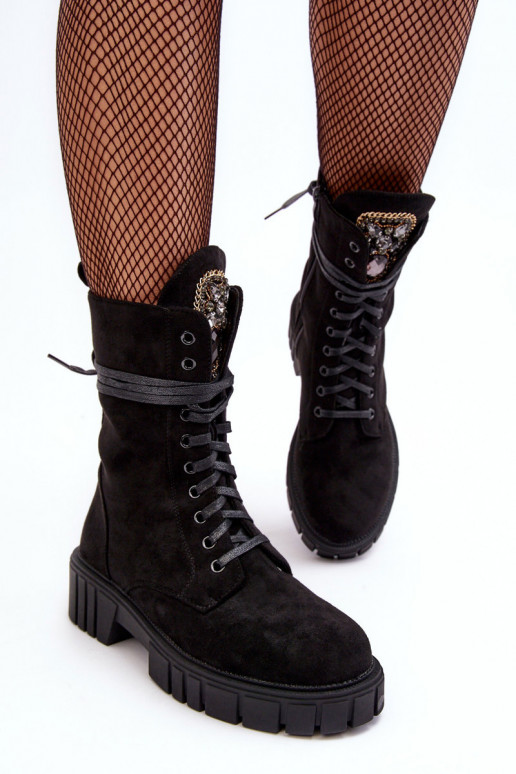 Leather Ankle Boots with Jewellery Embellishment Black Marx Leather Ankle Boots with Jewellery Embellishment Black Marx