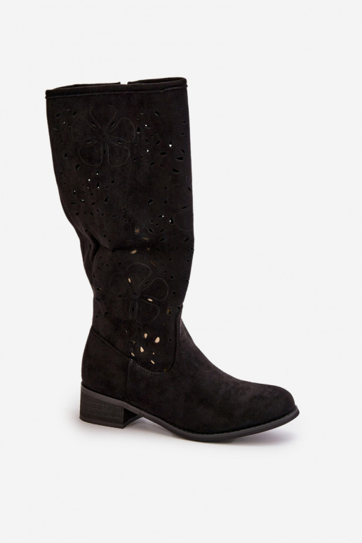 Women's Suede Boots with Lacing Black Tanive