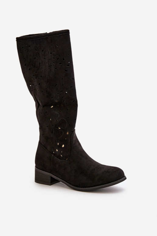 Women's Suede Boots with Lacing Black Tanive