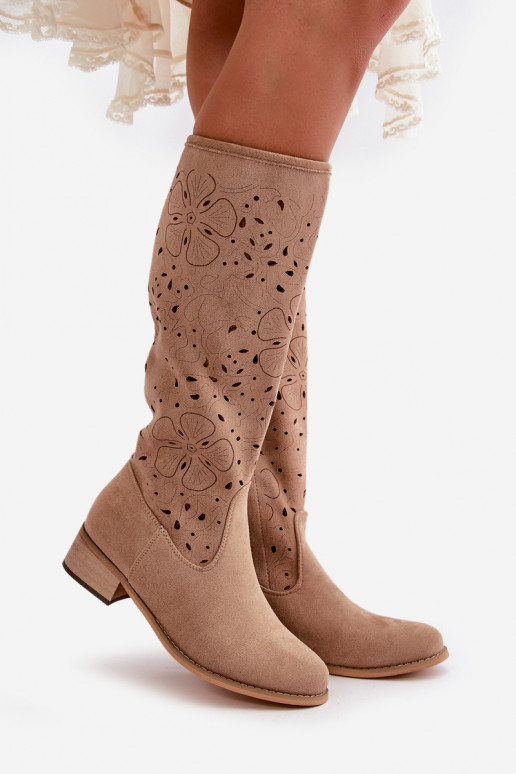 Lace-up Women's Low Heel Eco Suede Boots with Zipper Dark Beige Orchides Lace-up Women's Low Heel Eco Suede Boots with Zipper Dark Beige Orchides