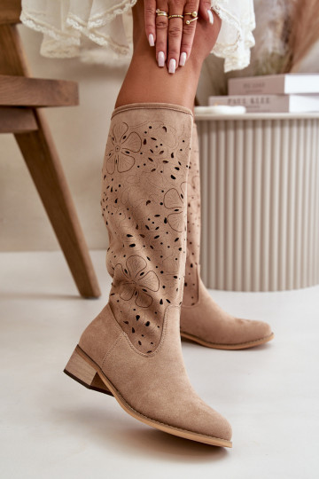 Lace-up Women's Low Heel Eco Suede Boots with Zipper Dark Beige Orchides 2
