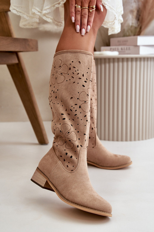 Lace-up Women's Low Heel Eco Suede Boots with Zipper Dark Beige Orchides Lace-up Women's Low Heel Eco Suede Boots with Zipper Dark Beige Orchides