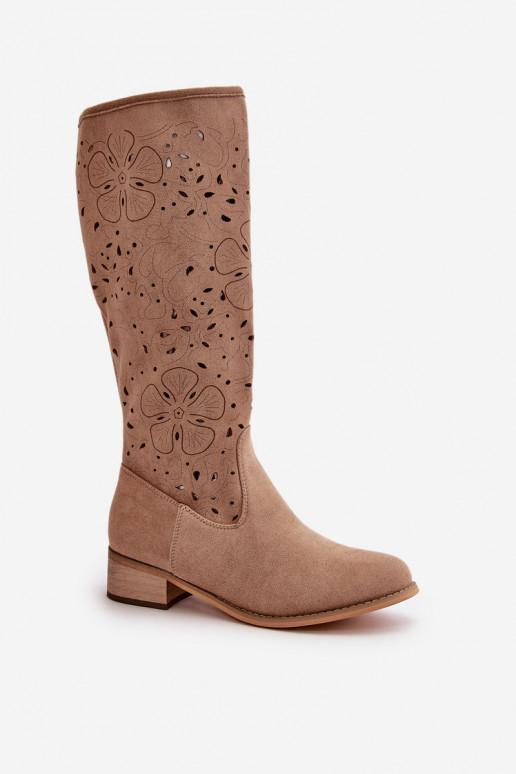 Lace-up Women's Low Heel Eco Suede Boots with Zipper Dark Beige Orchides Lace-up Women's Low Heel Eco Suede Boots with Zipper Dark Beige Orchides