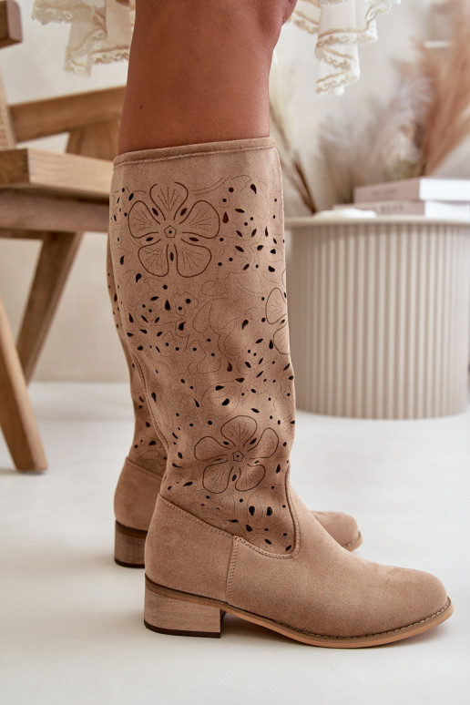 Lace-up Women's Low Heel Eco Suede Boots with Zipper Dark Beige Orchides Lace-up Women's Low Heel Eco Suede Boots with Zipper Dark Beige Orchides
