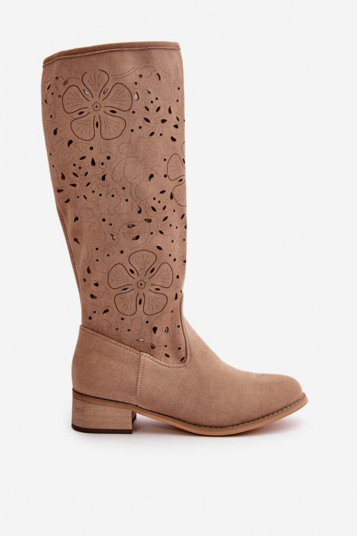 Lace-up Women's Low Heel Eco Suede Boots with Zipper Dark Beige Orchides Lace-up Women's Low Heel Eco Suede Boots with Zipper Dark Beige Orchides