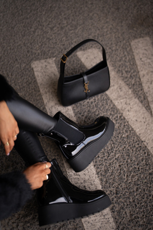Black Wloedia women's patent leather ankle boots with platform and wedge heel