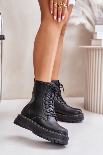 Warm Ankle Boots Workers Made of Eco Leather with Zipper Black Naleli 2