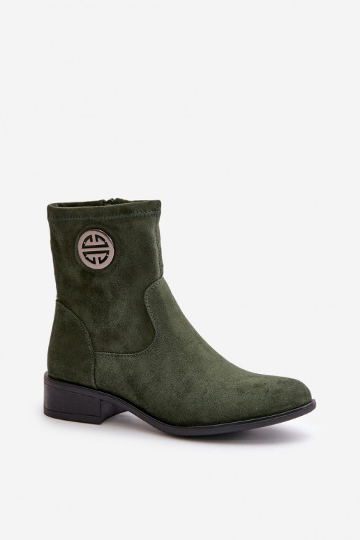 Women's Boots With Zip And Decorative Detail Eco Suede Green Lerioria