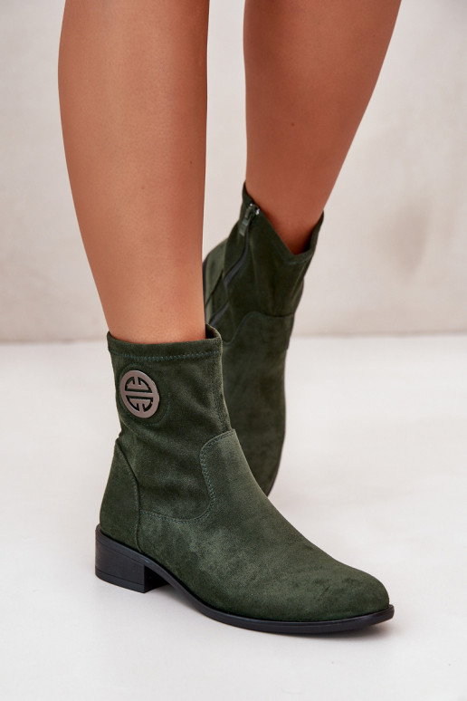 Women's Boots With Zip And Decorative Detail Eco Suede Green Lerioria