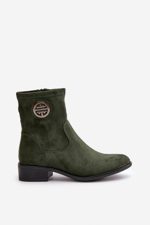 Women's Boots With Zip And Decorative Detail Eco Suede Green Lerioria