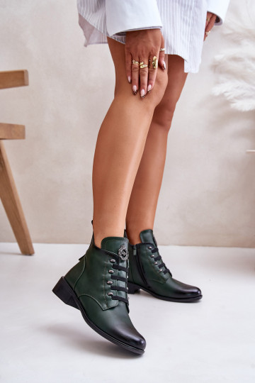 Low Insulated Ankle Boots with Zipper and Decoration Green Nevalia 2