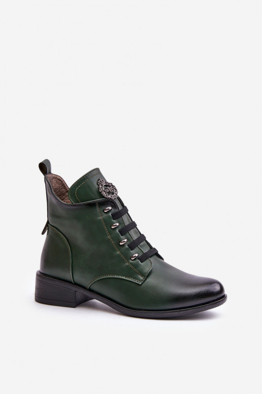 Low Insulated Ankle Boots with Zipper and Decoration Green Nevalia