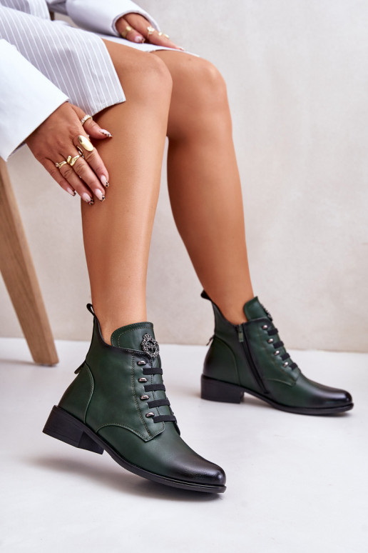 Low Insulated Ankle Boots with Zipper and Decoration Green Nevalia
