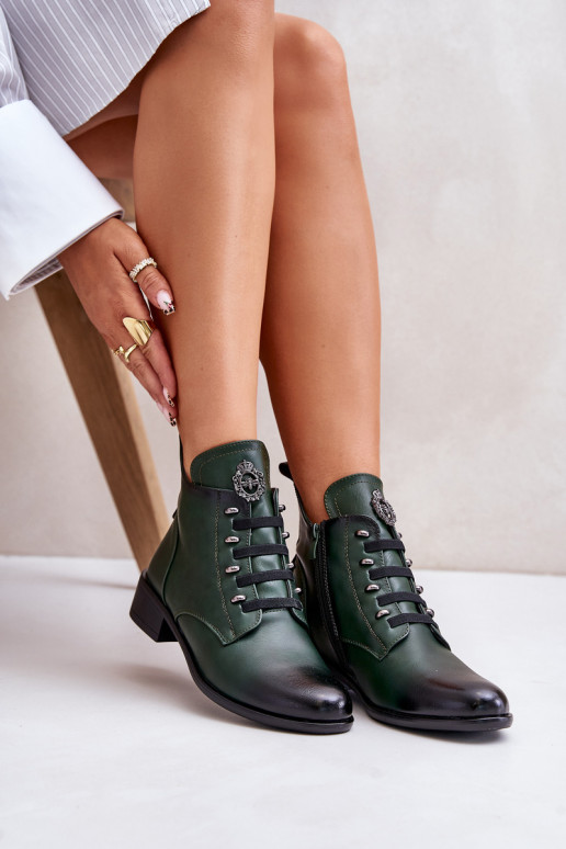 Low Insulated Ankle Boots with Zipper and Decoration Green Nevalia