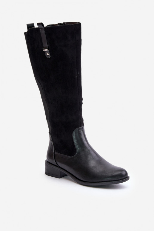 Women's Warm Knee-High Boots With Zipper Black Ivasira