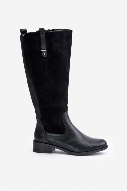 Women's Warm Knee-High Boots With Zipper Black Ivasira