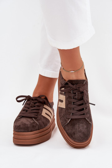 Women's Platform Sneakers Made Of Natural Suede Chocolate Eldira