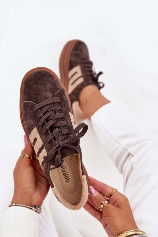Sneakersy Damskie Na PlatformiewithNaturalnego Zamszu Czekoladowe Eldira