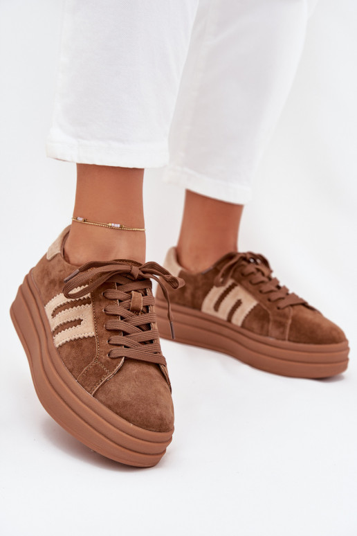 Women Sneakers On Platform Made Of Natural Suede Camel Eldira