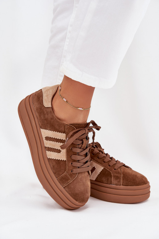Women Sneakers On Platform Made Of Natural Suede Camel Eldira