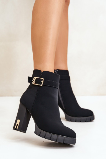 Leather Ankle Boots With Buckle On Heel Black Eftane 2