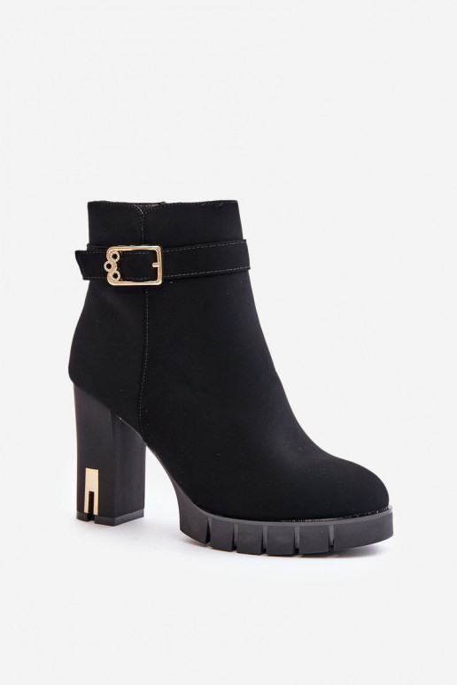 Leather Ankle Boots With Buckle On Heel Black Eftane