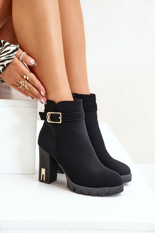 Leather Ankle Boots With Buckle On Heel Black Eftane