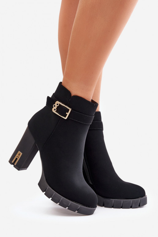 Leather Ankle Boots With Buckle On Heel Black Eftane
