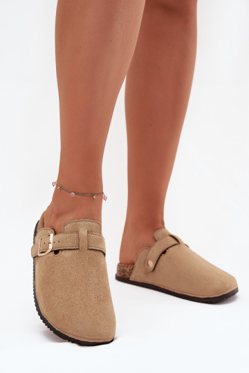 Women Clogs On Cork Platform With Golden Buckle Big Star SS274738 Beige 2