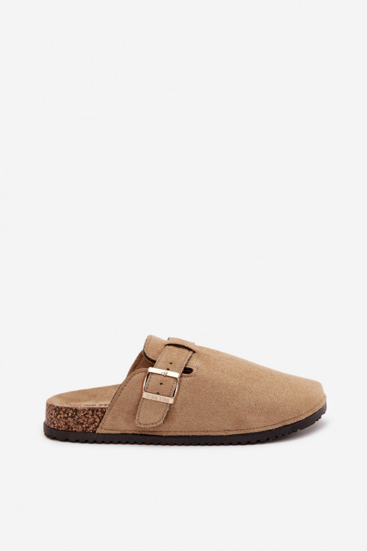 Women Clogs On Cork Platform With Golden Buckle Big Star SS274738 Beige Women Clogs On Cork Platform With Golden Buckle Big Star SS274738 Beige