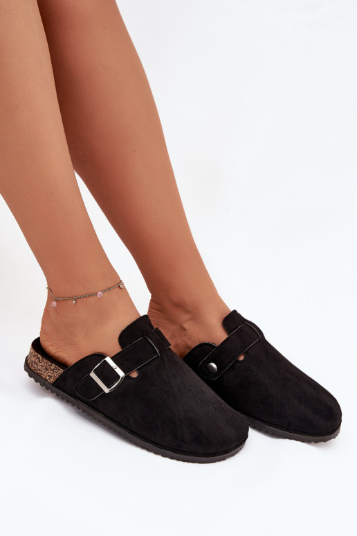 Women's Clogs On Cork Platform Silver Buckle Big Star SS274736 Black