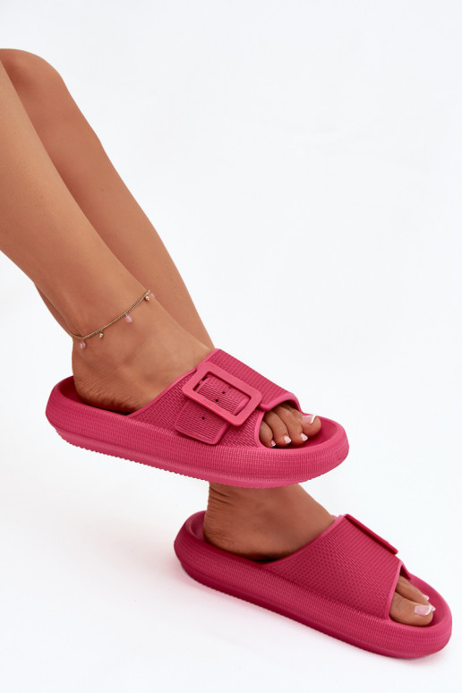Klapki Damskie Piankowe Na PlatformiewithKlamrą Big Star RR274A583 Fuksja