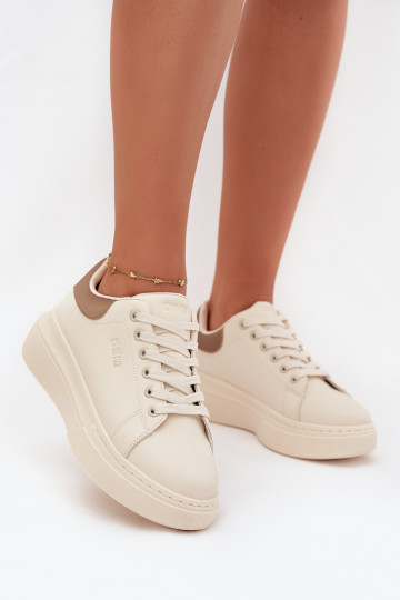 Sneakersy Damskie Na Platformie Big Star SS274246 Jasnobeżowe 2