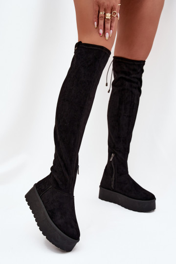 Womens Platform Knee High Boots Big Star SS274264 Black 2