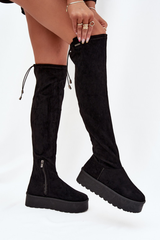 Womens Platform Knee High Boots Big Star SS274264 Black