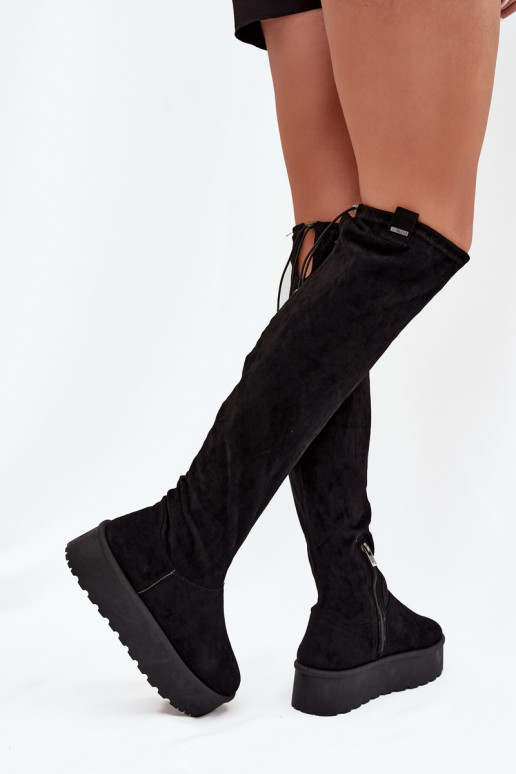 Womens Platform Knee High Boots Big Star SS274264 Black