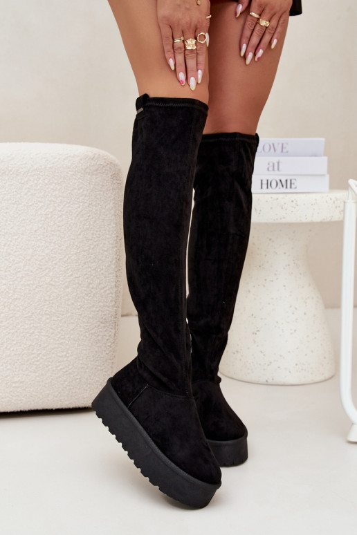 Womens Platform Knee High Boots Big Star SS274264 Black