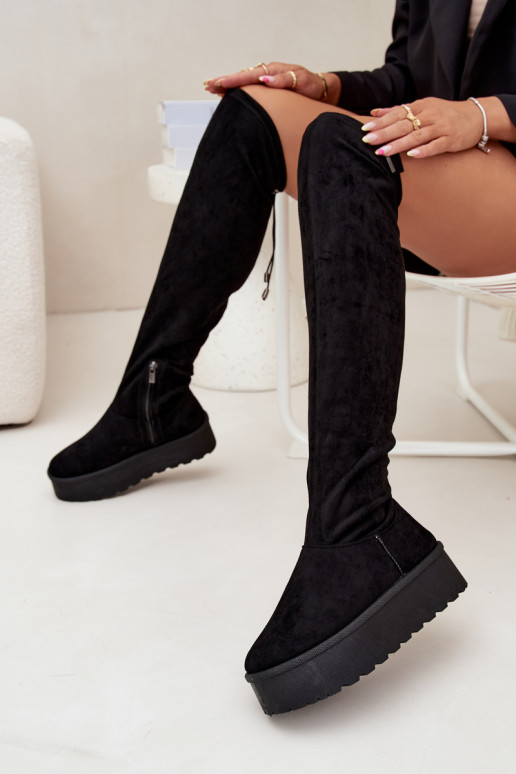 Womens Platform Knee High Boots Big Star SS274264 Black
