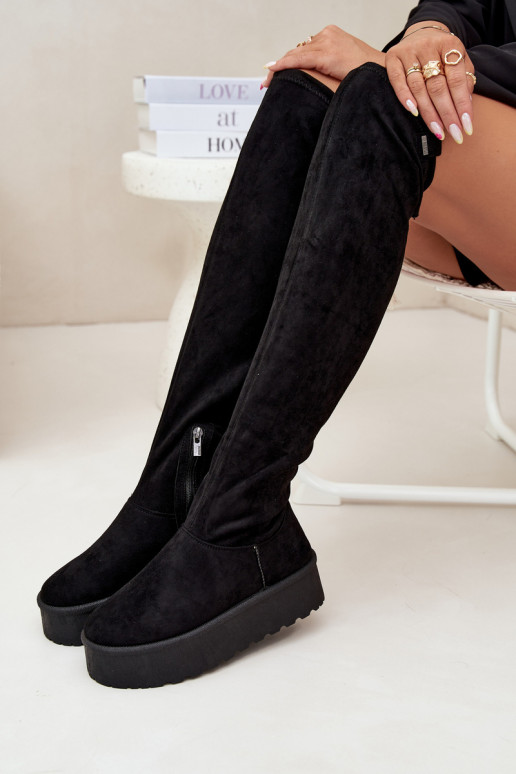 Womens Platform Knee High Boots Big Star SS274264 Black