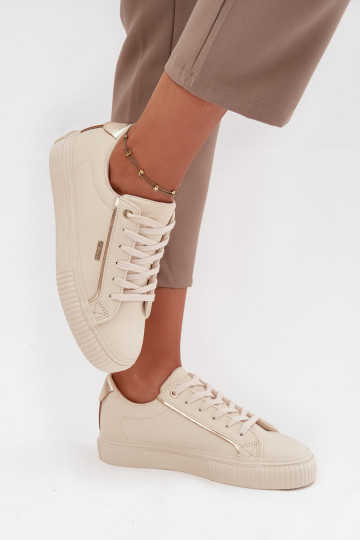 Damskie SneakersywithEko Skóry Big Star SS274027 Beżowo-Złote