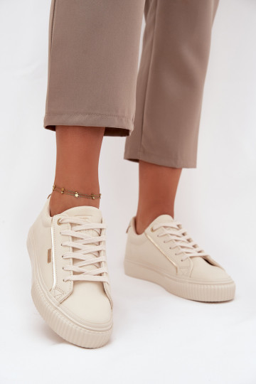 Damskie SneakersywithEko Skóry Big Star SS274027 Beżowo-Złote 2