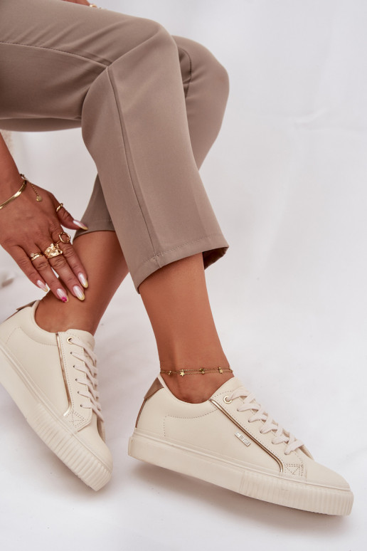Women Sneakers Made Of Eco Leather Big Star SS274027 Beige-Golden