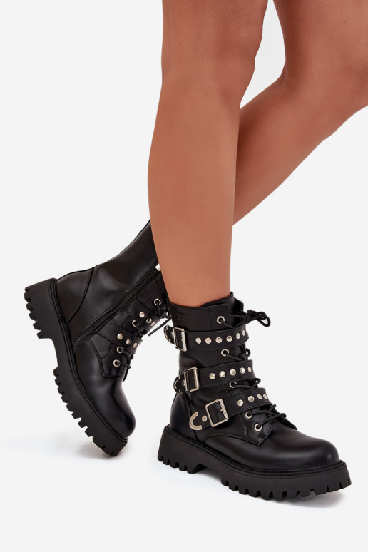 Insulated Work Boots With Straps And Buckles Big Star OO274707 Black Insulated Work Boots With Straps And Buckles Big Star OO274707 Black