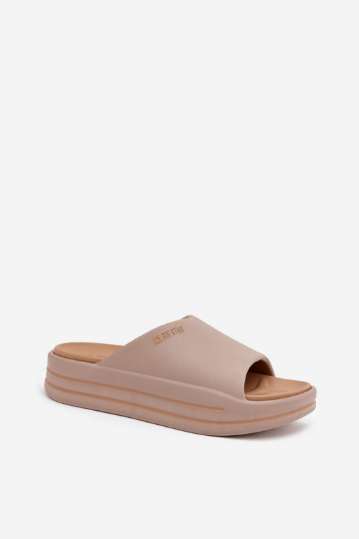 Klapki Damskie Na Platformie Big Star SS274424 Ciemnobeżowe